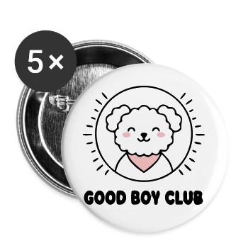 Good Boy Club Hund Logo - Buttons groß 56 mm (5er Pack) - Weiß - Vorne