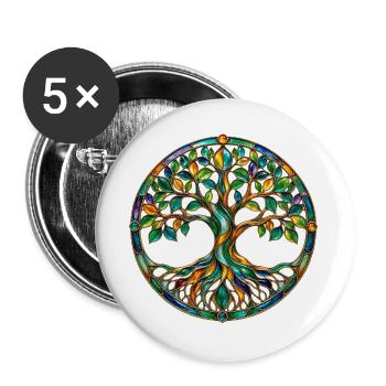 Bunter Lebensbaum - Buttons groß 56 mm (5er Pack) - Weiß - Vorne
