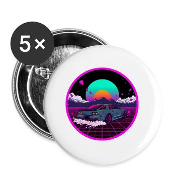 Retro JDM Vaporwave Grid Ästhetisches Streetwear-T-Shirt - Buttons groß 56 mm (5er Pack) - Weiß - Vorne