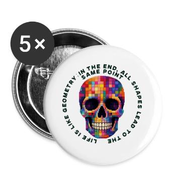 Bunter Patchwork Schädel - Buttons groß 56 mm (5er Pack) - Weiß - Vorne