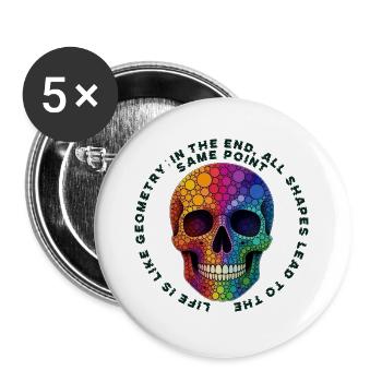 Bunter Totenkopf Kaleidoskop - Buttons groß 56 mm (5er Pack) - Weiß - Vorne