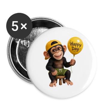 Fröhlicher Affe Ballon - Buttons groß 56 mm (5er Pack) - Weiß - Vorne