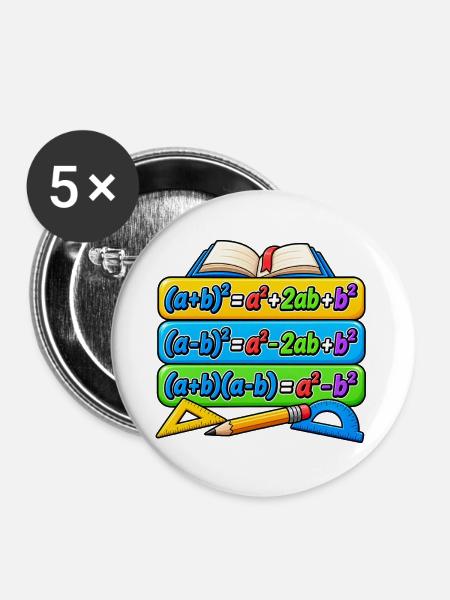 Binomische Formeln – Mathe Geek Design - Buttons groß 56 mm (5er Pack) - Weiß