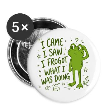 Frosch - I came I saw I frogot what i was doing - Buttons groß 56 mm (5er Pack) - Weiß - Vorne