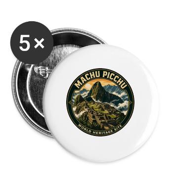 Machu Picchu Peru Vintage-Reiseabzeichen - Buttons groß 56 mm (5er Pack) - Weiß - Vorne