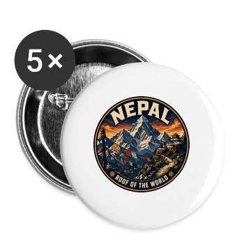 Nepal Roof of the World Vintage-Reiseabzeichen - Buttons groß 56 mm (5er Pack) - Weiß - Vorne