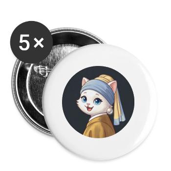 Mädchen mit dem Perlenohrring Katze - Buttons groß 56 mm (5er Pack) - Weiß - Vorne
