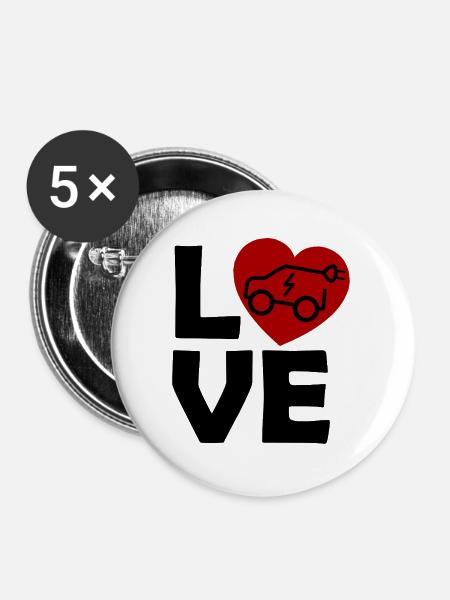 Elektroauto Herzliebe - Buttons groß 56 mm (5er Pack) - Weiß