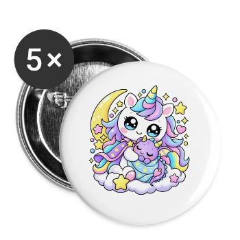 Pastell-traumhaftes Einhorn und Wolken - Buttons groß 56 mm (5er Pack) - Weiß - Vorne