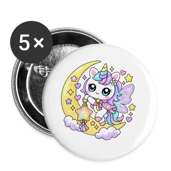 Pastell-Mondeinhorn auf Halbmond - Buttons groß 56 mm (5er Pack) - Weiß - Vorne
