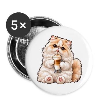 Süße Perserkatze mit Latte Macchiato - Buttons groß 56 mm (5er Pack) - Weiß - Vorne