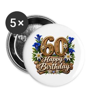 60 Geburtstag Alpen Holzblumen Design - Buttons groß 56 mm (5er Pack) - Weiß - Vorne