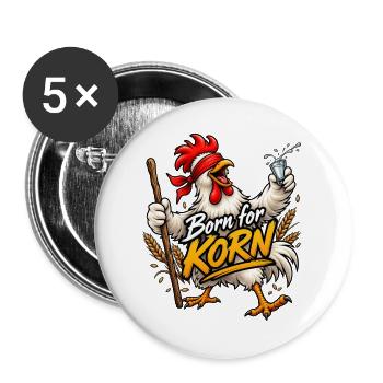 Geboren für Korn – Cartoon-Hahn - Buttons groß 56 mm (5er Pack) - Weiß - Vorne