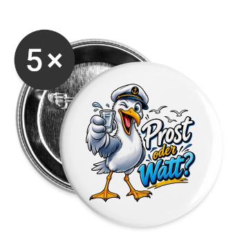 Prost oder Watt? Seemöwenkapitän - Buttons groß 56 mm (5er Pack) - Weiß - Vorne