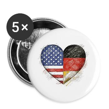 Deutsche Flagge Amerikanische Flagge Herz - Buttons groß 56 mm (5er Pack) - Weiß - Vorne