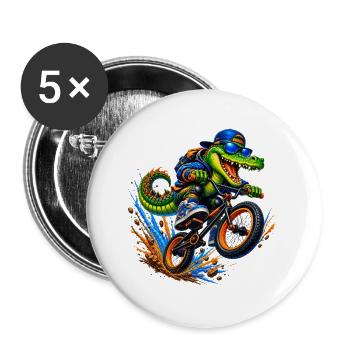 Krokodil BMX – Cooles Freestyle Bike Motiv - Buttons groß 56 mm (5er Pack) - Weiß - Vorne