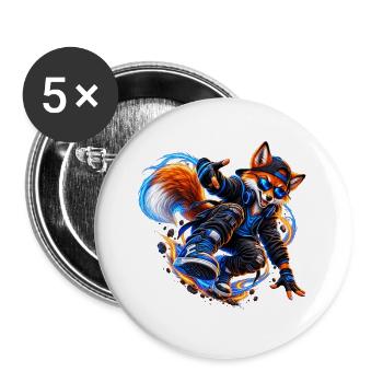 Neon Fuchs – Street Art - Buttons groß 56 mm (5er Pack) - Weiß - Vorne
