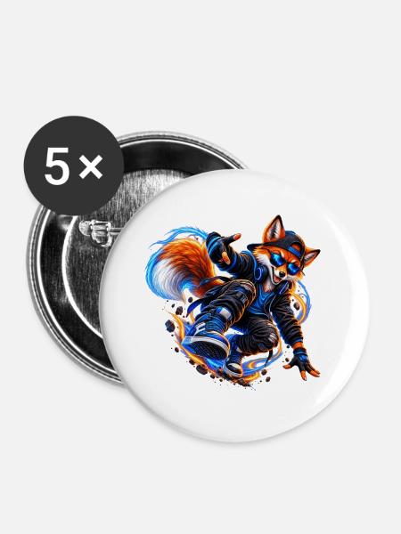 Neon Fuchs – Street Art - Buttons groß 56 mm (5er Pack) - Weiß