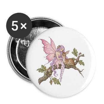 Waldfee und Rehkitz auf Ast - Buttons groß 56 mm (5er Pack) - Weiß - Vorne