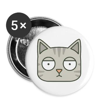 Lustige, wenig amüsierte graue Katze - Buttons groß 56 mm (5er Pack) - Weiß - Vorne