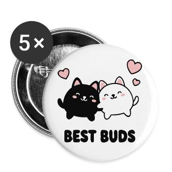 Best Buds Katzen Logo - Buttons groß 56 mm (5er Pack) - Weiß - Vorne