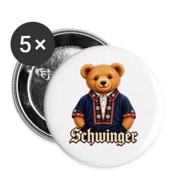 Schwinger Bärenlook im Schweizer Edelweisshemd - Buttons groß 56 mm (5er Pack) - Weiß - Vorne