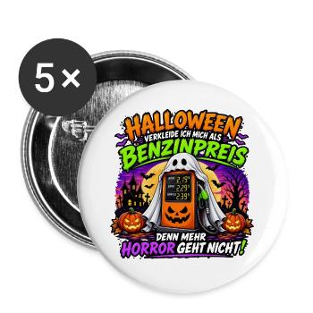 Halloween Benzinpreis Spuk - Buttons groß 56 mm (5er Pack) - Weiß - Vorne