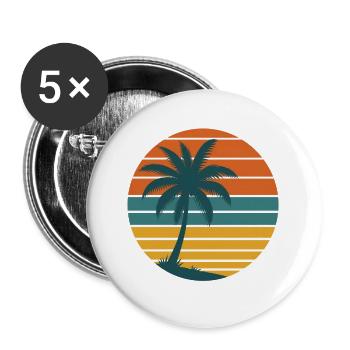 Retro Sunset – Palme & Sonne 70er Jahre T-Shirt - Buttons groß 56 mm (5er Pack) - Weiß - Vorne