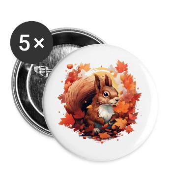 Herbstliches Eichhörnchen im Laub - Buttons groß 56 mm (5er Pack) - Weiß - Vorne