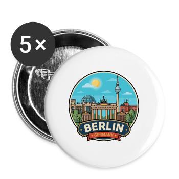 Berlin, Deutschland, Brandenburger Tor Reiseabzeichen - Buttons groß 56 mm (5er Pack) - Weiß - Vorne