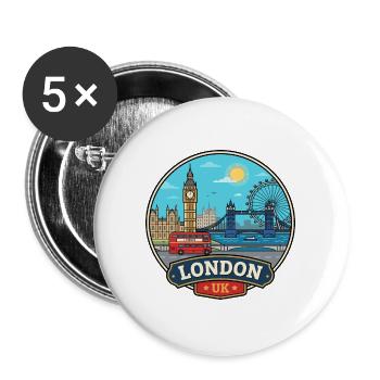 London UK Reiseabzeichen Big Ben Tower Bridge - Buttons groß 56 mm (5er Pack) - Weiß - Vorne