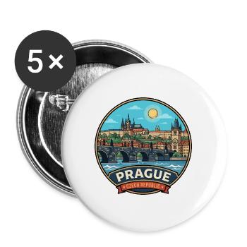 Prag, Tschechische Republik Karlsbrückenabzeichen - Buttons groß 56 mm (5er Pack) - Weiß - Vorne