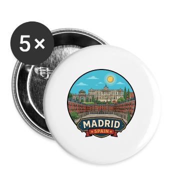 Madrid, Spanien Reiseabzeichen Königlicher Palast Puerta - Buttons groß 56 mm (5er Pack) - Weiß - Vorne