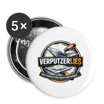 VerputzerLies Plasterer Badge - Buttons groß 56 mm (5er Pack) - Weiß - Vorne