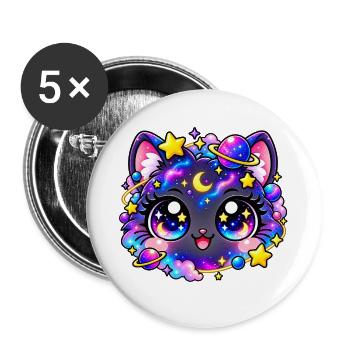 Sternenpastell-Galaktische Katze - Buttons groß 56 mm (5er Pack) - Weiß - Vorne