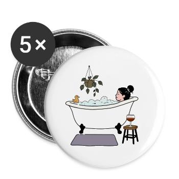 Entspannendes Schaumbad mit Wein & Badeente - Buttons groß 56 mm (5er Pack) - Weiß - Vorne