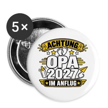 Achtung Opa 2027 – Geschenk werdender Opa - Buttons groß 56 mm (5er Pack) - Weiß - Vorne