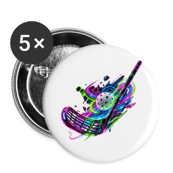Neonfarbenes Floorball Feuerwerk - Buttons groß 56 mm (5er Pack) - Weiß - Vorne