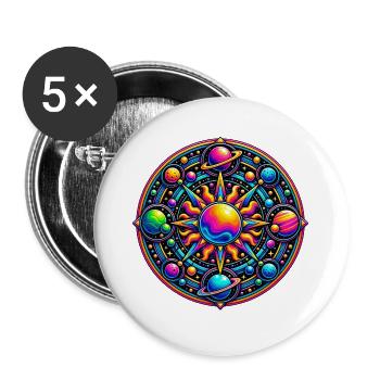 Kosmisches Sonnenmandala - Buttons groß 56 mm (5er Pack) - Weiß - Vorne