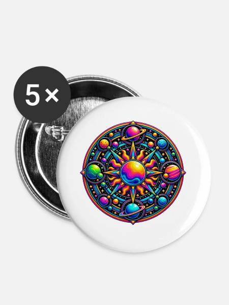 Kosmisches Sonnenmandala - Buttons groß 56 mm (5er Pack) - Weiß