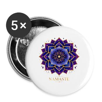 Namaste Mandala Blau Gold - Boho Spirituell Yoga - Buttons groß 56 mm (5er Pack) - Weiß - Vorne