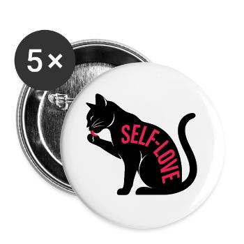 Selbstliebe Schwarze Katze - Buttons groß 56 mm (5er Pack) - Weiß - Vorne