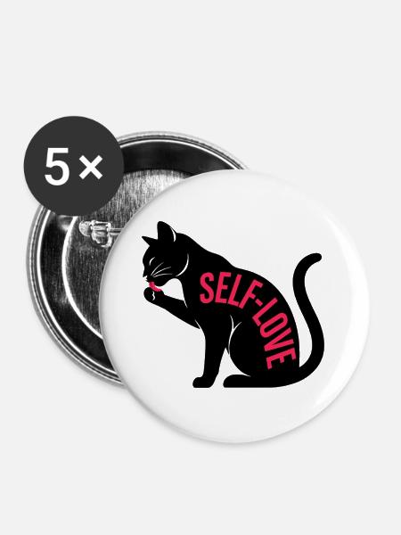 Selbstliebe Schwarze Katze - Buttons groß 56 mm (5er Pack) - Weiß