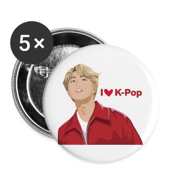 I LOVE K-POP, KOREA, POPKULTUR, FANLIEBE, BOY 🇰🇷 - Buttons groß 56 mm (5er Pack) - Weiß - Vorne