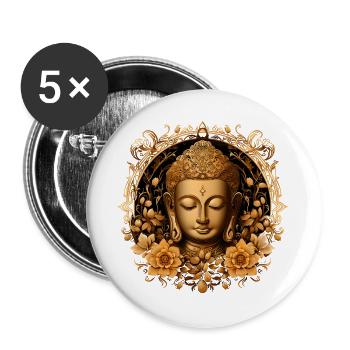 Buddha Mandala Meditation Yoga Design - Buttons groß 56 mm (5er Pack) - Weiß - Vorne