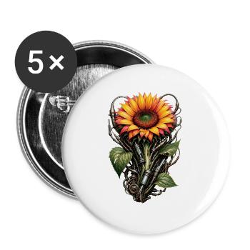 Mechanische Sonnenblume - Buttons groß 56 mm (5er Pack) - Weiß - Vorne