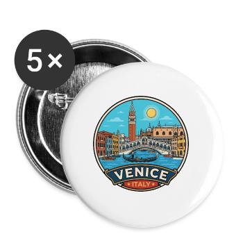 Reiseabzeichen der Gondel Grand Canal Venedig Italien - Buttons groß 56 mm (5er Pack) - Weiß - Vorne