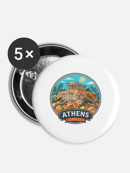 Athen, Griechenland Akropolis Parthenon Reiseabzeichen - Buttons groß 56 mm (5er Pack) - Weiß