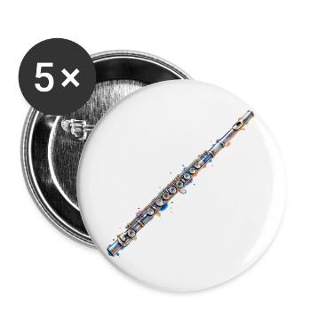 Steampunk Flöte Metallkunst - Buttons groß 56 mm (5er Pack) - Weiß - Vorne
