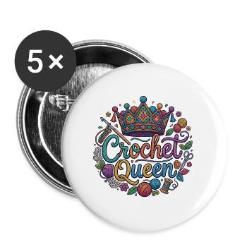 Gehäkelte Königinnenkrone - Buttons groß 56 mm (5er Pack) - Weiß - Vorne